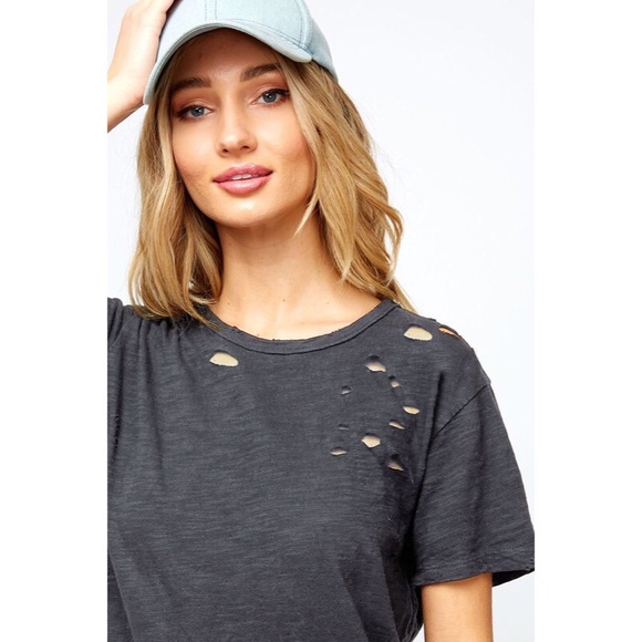 Desiree Distressed Relaxed Tee - Charcoal - Picture 2 of 3